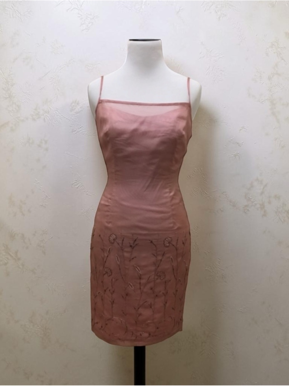 ✨ Ethereal Blush Silk Sheath Dress ✨ Beaded Embroidery ✨ Wedding Guest Size 2